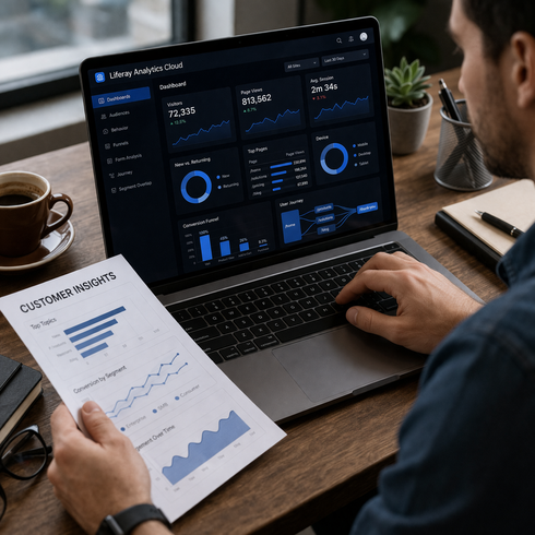 Dashboard de análisis de comportamiento en Liferay Analytics Cloud.