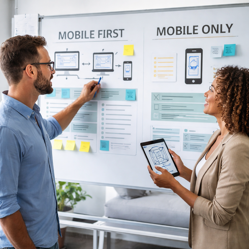 Comparativa de arquitecturas Mobile First y Mobile Only para líderes de producto.
