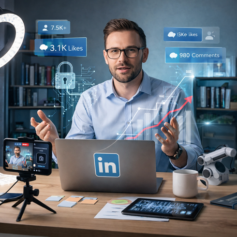 Infografía sobre pilares de autoridad en marketing de influencia en LinkedIn para empresas Tech.