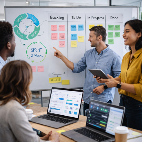 Senior development team collaborating on a high-scale digital product under a Time and Materials model.