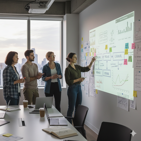 Diagrama del ciclo de UX continuo: diseño, medición y aprendizaje.