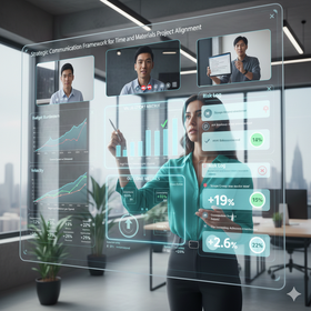 Strategic communication framework for Time and Materials project alignment.