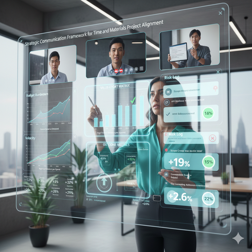 Strategic communication framework for Time and Materials project alignment.